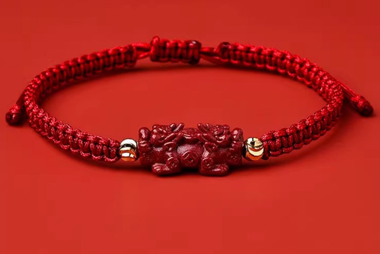 Natural raw ore refined women's Pixiu bracelet, cinnabar bracelet