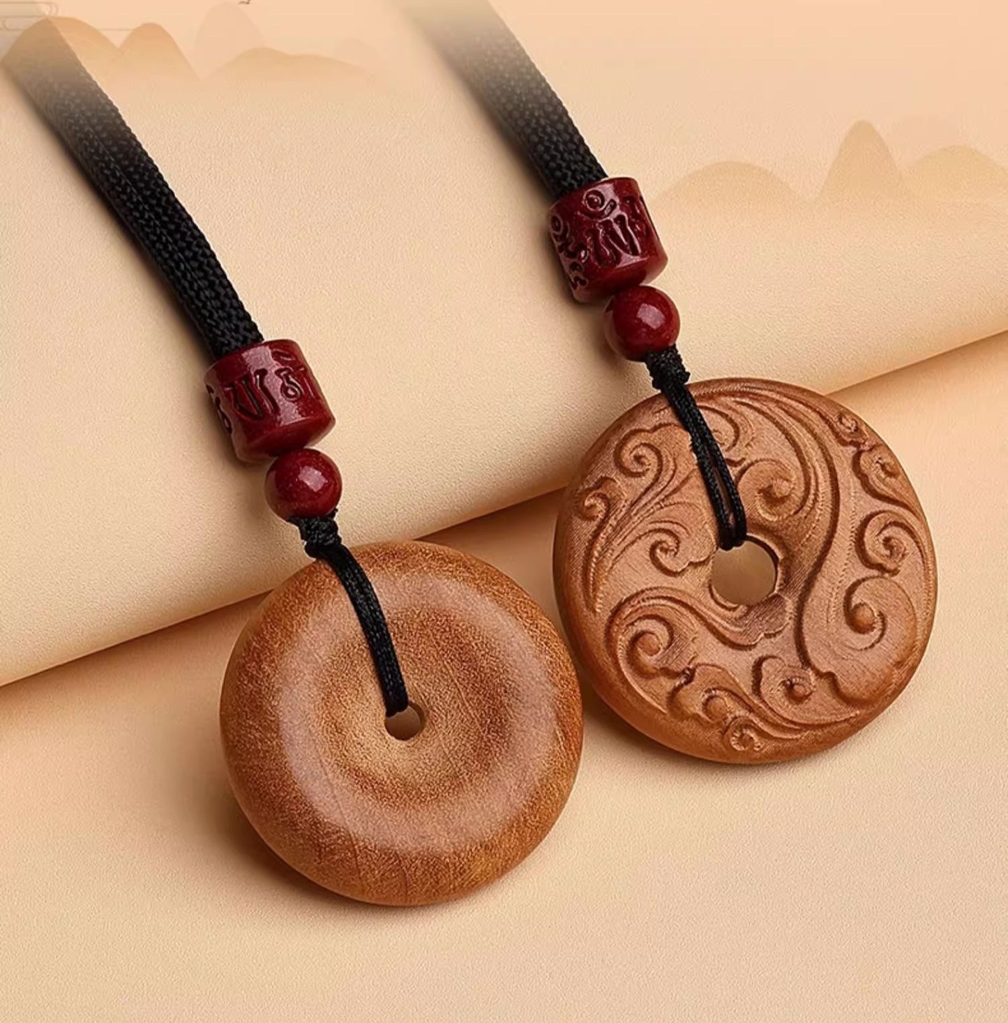 Natural old peach wood peace buckle pendant