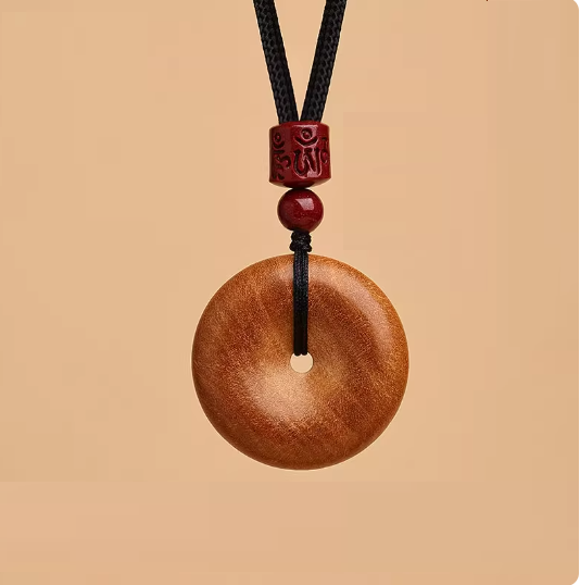 Natural old peach wood peace buckle pendant