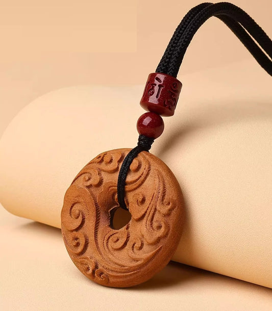 Natural old peach wood peace buckle pendant